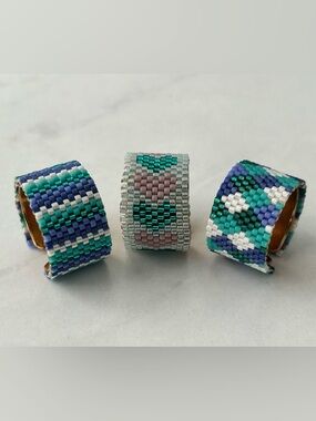 Beaded Statement Ring - Teal, Blue & Silver